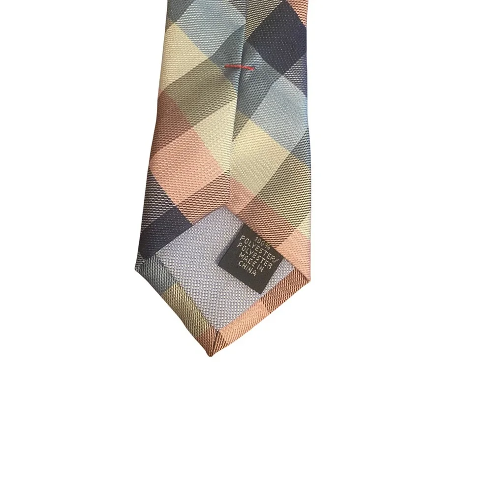 Tommy Hilfiger Boys Zipper Tie Blue Pink White Plaid Pre-Tied Adjustable Necktie